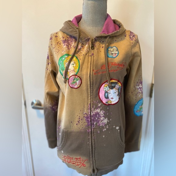 Ed Hardy by Christian Audigier Women’s Hoodie with Hollywood Koi Fish - Picture 2 of 12